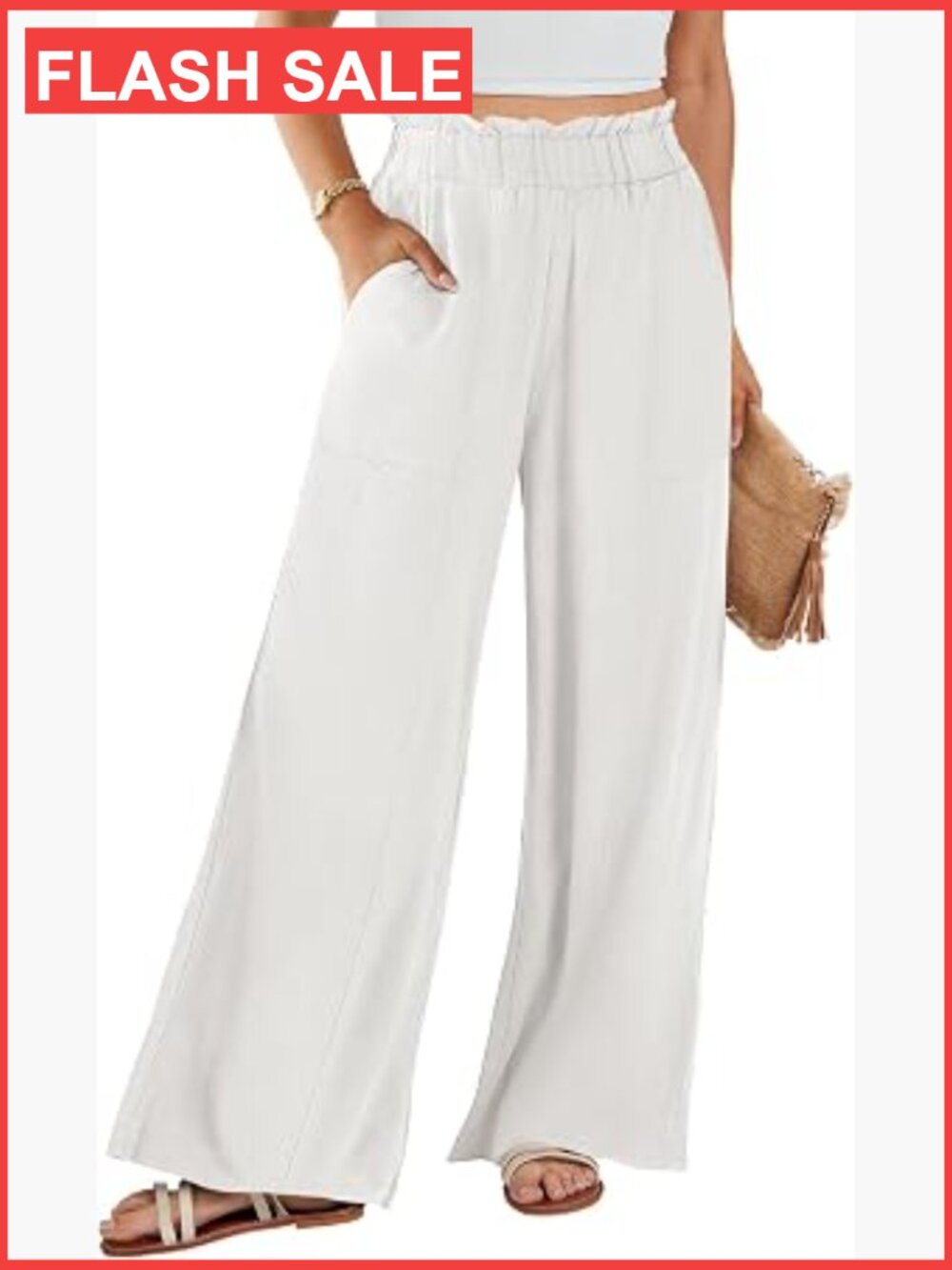 Women's Linen Wide Leg Palazzo Pants High Waist Flowy Summer Beach Trousers